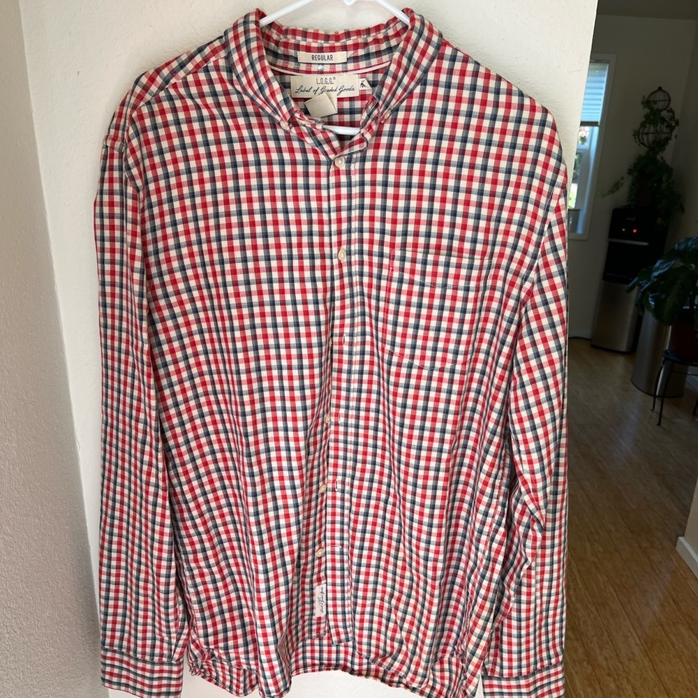red/blue button up